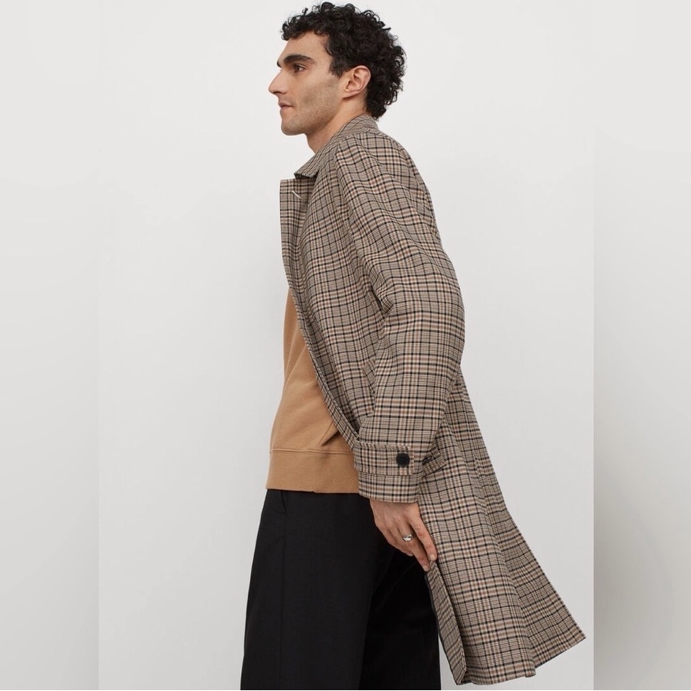 H&M Black and Brown Plaid Car Coat Sz. XL
